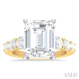 1 1/4 Ctw Emerald Shape Round Cut Diamond Semi Mount Engagement Ring in 14K Yellow and White Gold