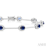 4x3 MM Oval Cut Sapphire and 1/2 ctw Round Cut Diamond Halo Precious Bar Link Bracelet in 10K White Gold