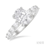 7/8 ctw Oval Shape Oval and Round Cut Diamond Semi Mount Engagement Ring in 14K White Gold