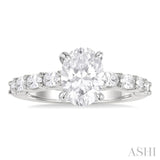 7/8 ctw Oval Shape Oval and Round Cut Diamond Semi Mount Engagement Ring in 14K White Gold