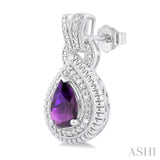 8X5 MM Pear Cut Amethyst and 1/20 ctw Round Cut Diamond Semi Precious Earring in Sterling Silver