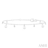 3 MM Round Shape Cultured Pearl and 1/20 ctw Round Cut Diamond Station Bracelet in 14K White Gold