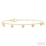 1/10 ctw Hanging Heart Motif Round Cut Diamond Station Bracelet in 10K Yellow Gold
