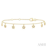 1/10 ctw Hanging Star Motif Round Cut Diamond Station Bracelet in 10K Yellow Gold