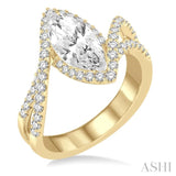 5/8 Ctw Marquise Center Bypass Shank Semi Mount Round Cut Diamond Ring in 14K Yellow and White Gold
