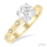 1/10 Ctw Circular Shape Grooved Shank Semi Mount Diamond Engagement Ring in 14K Yellow and White Gold