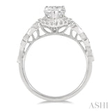 3/4 Ctw Carved Shank Round Cut Diamond Engagement Ring With 3/8 Ct Pear Cut Center Stone in 14K Yellow and White Gold