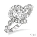 1/3 Ctw Pear Shape Carved Shank Round Cut Diamond Semi-Mount Engagement Ring in 14K Yellow and White Gold