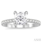 1/2 Ctw Round Cut Diamond Cushion Shape Semi-Mount Engagement Ring in 14K White Gold