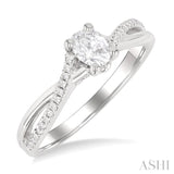 1/6 Ctw Split Crisscross Shank Oval Shape Round Cut Diamond Semi-Mount Engagement Ring in 14K White Gold