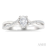 1/6 Ctw Split Crisscross Shank Oval Shape Round Cut Diamond Semi-Mount Engagement Ring in 14K White Gold