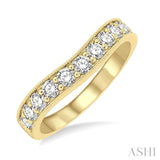 3/4 ctw Curved Center Milgrain Border Round Cut Diamond Wedding Band in 14K Yellow Gold