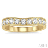 3/4 ctw Curved Center Milgrain Border Round Cut Diamond Wedding Band in 14K Yellow Gold