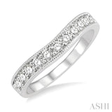 1/2 ctw Curved Center Milgrain Border Round Cut Diamond Wedding Band in 14K White Gold
