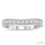 1/3 ctw Curved Center Milgrain Border Round Cut Diamond Wedding Band in 14K White Gold