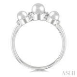 1/6 Ctw Past Present and Future 4 MM & 5 MM Cultured Pearl and Round Cut Diamond Halo Ring in 14K White Gold