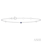 1.75 MM Sapphire and 1/20 ctw Round Cut Diamond Precious Station Bracelet in 14K White Gold