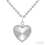 1/10 Ctw Heart Fluted Medallion Single Cut Diamond Pendant With Chain in Sterling Silver