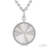1/10 Ctw Round Fluted Medallion Single Cut Diamond Pendant With Chain in Sterling Silver
