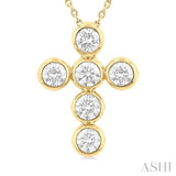 1 1/2 Ctw Round Cut Diamond 6-Stone Bezel Set Cross Pendant With Chain in 14K Yellow Gold