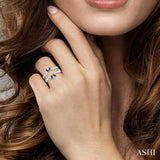 3x1.75 MM Baguette Cut Sapphire and 1/6 Ctw Round Cut Diamond Precious Insert Ring in 14K White Gold