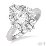 5/8 Ctw Marquise Shape Oval, Baguette and Round Cut Diamond Semi-Mount Engagement Ring in 14K White Gold