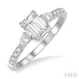 7/8 Ctw Pear & Round Cut Diamond Engagement Ring With 1/2 Ct Emerald Cut Center Stone in 14K White Gold