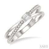 1/6 Ctw Criss-Cross Baguette and Round Cut Diamond Fashion Ring in 14K White Gold