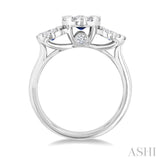 3.8 MM & 3 MM Sapphire and 5/8 Ctw Round Cut Diamond Precious Lovebright Past Present and Future Ring in 14K White Gold
