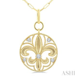 1/4 ctw Fleur De Lis Round Cut Diamond Fashion Medallion Pendant With Chain in 14K Yellow Gold