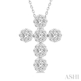 1.00 Ctw Lovebright Cross Round Cut Diamond Fashion Pendant With Chain in 14K White Gold