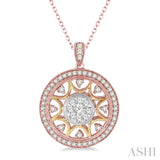 1.00 Ctw Round Cut Diamond Lovebright Pendant in 14K Tri Color Gold with Chain