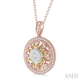 1.00 Ctw Round Cut Diamond Lovebright Pendant in 14K Tri Color Gold with Chain