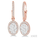 1 ctw Oval Shape Diamond Lovebright Earrings in 14K Rose and White Gold