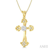 1/4 ctw Art Deco Lovebright Round Cut Diamond Cross Pendant in 14K Yellow and White Gold with chain