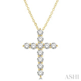 3.00 Ctw Latin Cross Round Cut Diamond Pendant With Chain in 14K Yellow Gold