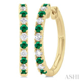 1.80 MM Round Shape Emerald and 1/4 Ctw Round Cut Diamond Precious Hoop Earring in 10K Yellow Gold