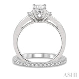 3/4 Ctw Diamond Wedding Set With 5/8 Ctw Octagonal & Baguette Engagement Ring and 1/8 Ctw Round Cut Diamond Wedding Band in 14K White Gold