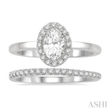 3/4 Ctw Round Cut Diamond Wedding Set With 5/8 Ct Oval Cut Engagement Ring and 1/6 Ct Round Cut Diamond Wedding Band in 14K White Gold