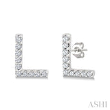 1/10 Ctw Initial 'L' Round Cut Diamond Earrings in 10K White Gold