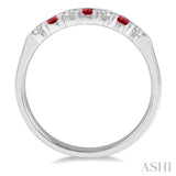 2.3 MM Ruby and 1/5 Ctw Round Cut Diamond Precious Wedding Band in 14K White Gold