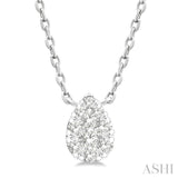 1/10 Ctw Lovebright Petite Pear Shape Round Cut Diamond Fashion Pendant With Chain in 10K White Gold