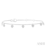 1/10 Ctw Hanging Heart Motif Round Cut Diamond Station Bracelet in 10K White Gold