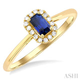 5x3 MM Octagonal Shape Sapphire and 1/20 Ctw Single Cut Diamond Halo Precious Ring in 10K Yellow Gold