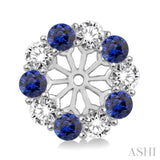 2.9 MM Round Cut Sapphire and 1 Ctw Round Cut Diamond Precious Earrings Jacket in 14K White Gold