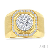 1 3/8 Ctw Octagonal Shape Lovebright Round Cut Diamond Men's Ring in 14K Yellow and White Gold