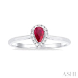 5x3 MM Pear Shape Ruby and 1/20 Ctw Single Cut Diamond Halo Precious Ring in 10K White Gold