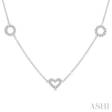 1 Ctw Heart and Circle Round Cut Diamond Station Necklace in 14K White Gold