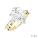 1 1/3 Ctw Pear Shape Round Cut Diamond Semi-Mount Engagement Ring in 14K Yellow and White Gold