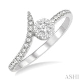 1/4 Ctw Open-End Circular Mount Lovebright Round Cut Diamond Ladies Ring in 14K White Gold